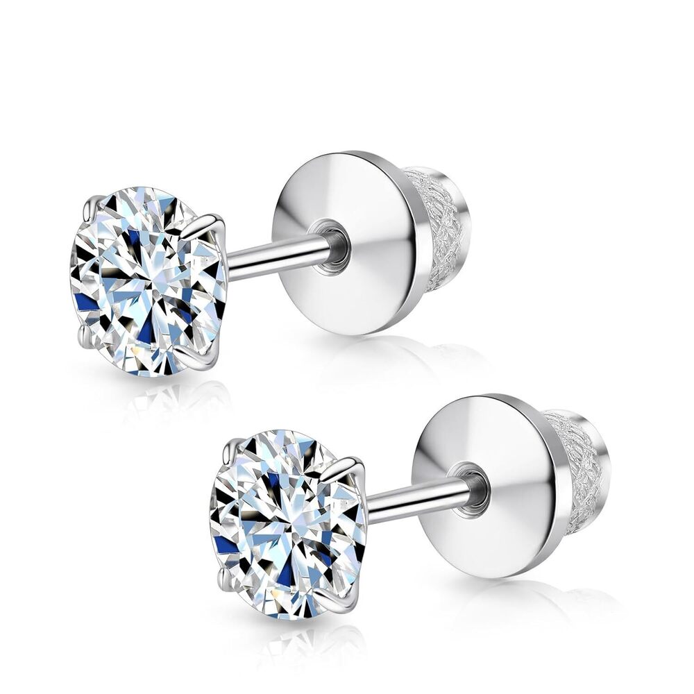 Moissanite Stud Earrings F136 Titanium Screw Back